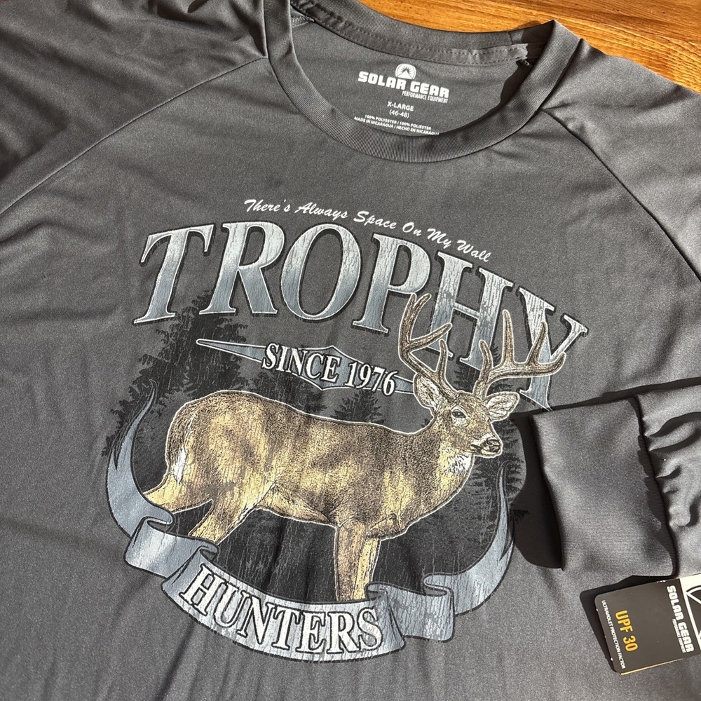 Solar Gear‎ Deer Hunting Shirt Men's XL Gray Trophy Hunters Graphic UPF 30 NEW